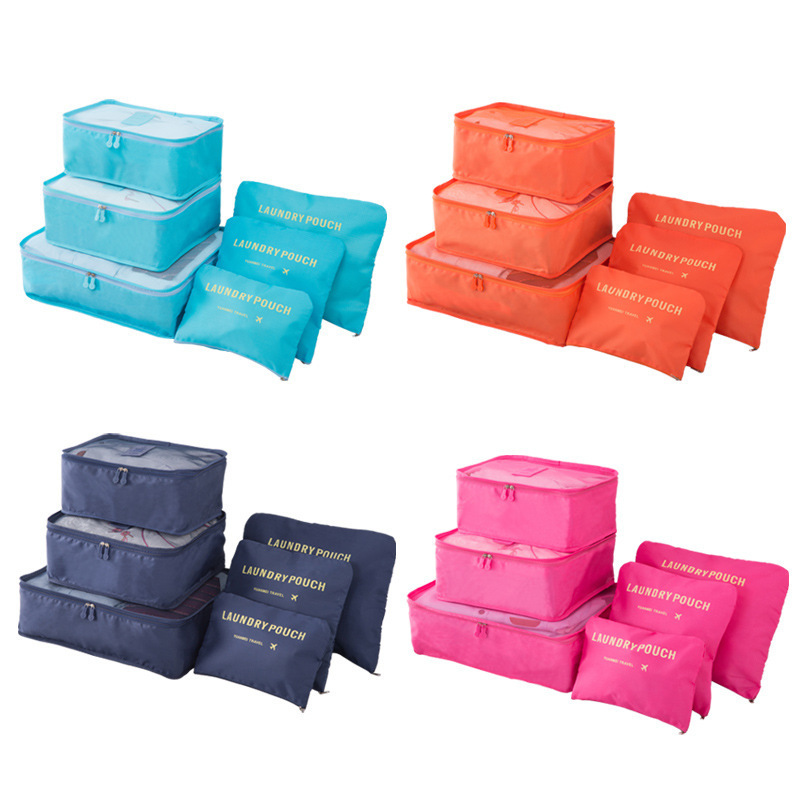 Korean Style Travel Storage Bag, Six-Piece Set of Clothing Storage Bag, Waterproof Four-Compartment Oxford Cloth Clothing Luggage Storage Bag