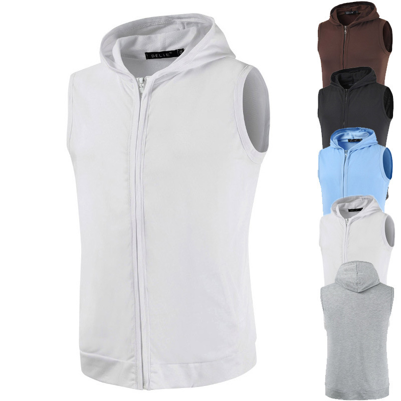 2024 Fashion New Summer Korean Style Men's Sleeveless Vest Hooded Cardigan Thin Vest Available in Five Colors