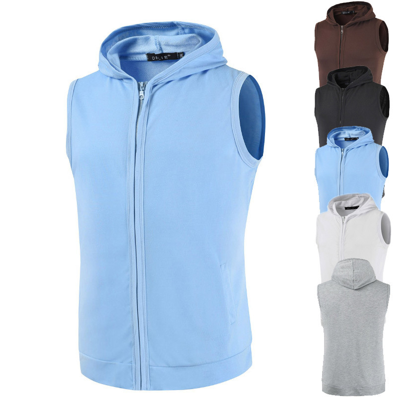 2024 Fashion New Summer Korean Style Men's Sleeveless Vest Hooded Cardigan Thin Vest Available in Five Colors