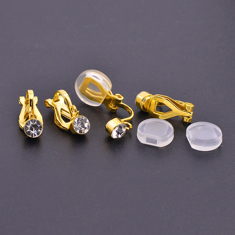 厂家供应带钻有吊三角夹 铜材质镀18k金银钢色三角耳夹diy耳饰品