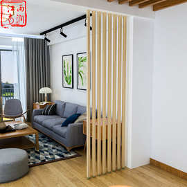 新中式屏风木格栅隔断创意竖条实木个性化客厅免打孔简约现代装饰