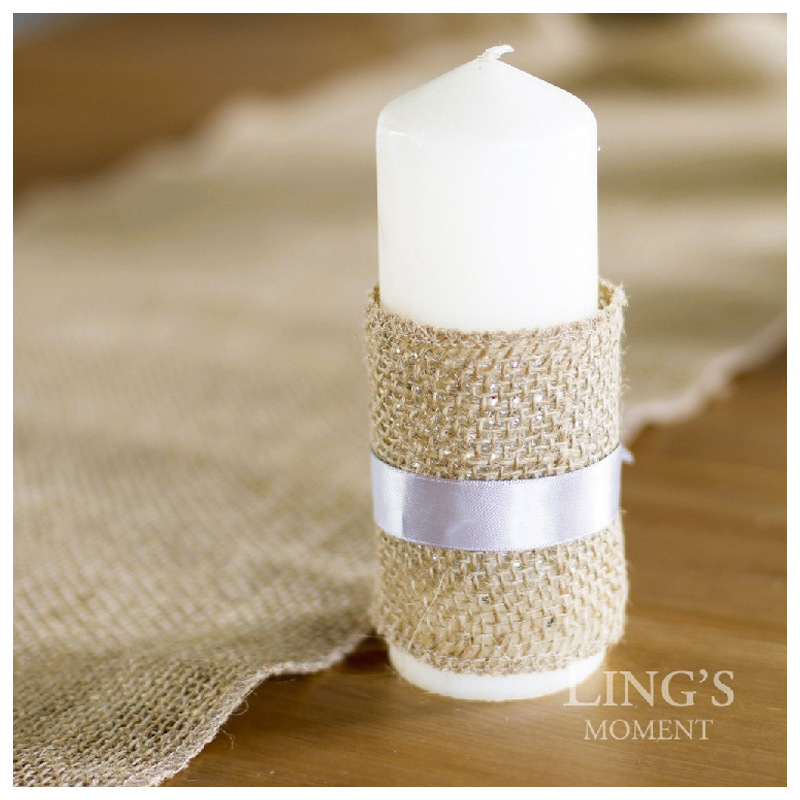 Rollo de lino de color sólido DIY hecho a mano de Navidad de la boda arte tira de lino natural yute rollo corredor de mesa Silla de tela trasera