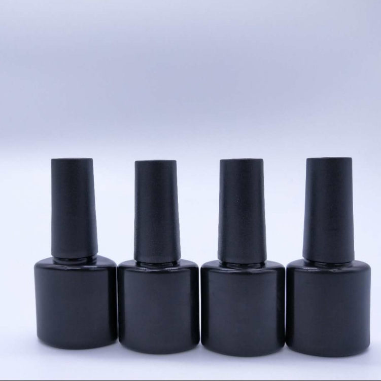 8ml新款甲油胶指甲油塑料扁瓶带防漏内塞毛刷pe黑色避光厂家直销