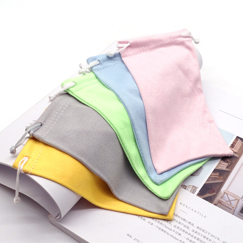 Wholesale Microfiber Buckskin Velvet Glasses Bag, High-End Double-Sided Velvet Sunglasses Bag, Drawstring Velvet Bag