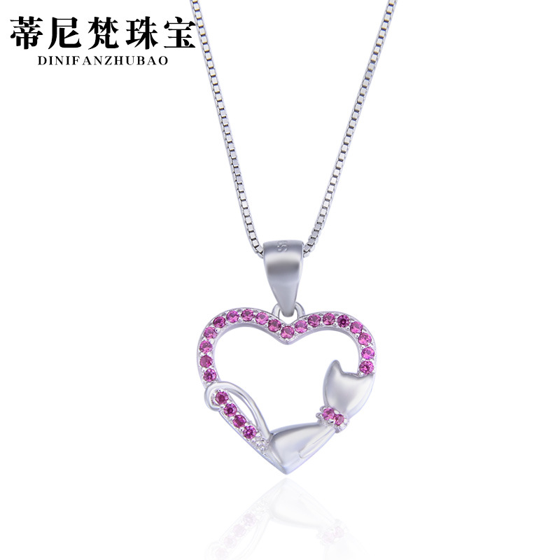 Amor gato s925 plata COLLAR COLGANTE simple todo-Partido dulce fresco oído joyería original al por mayor