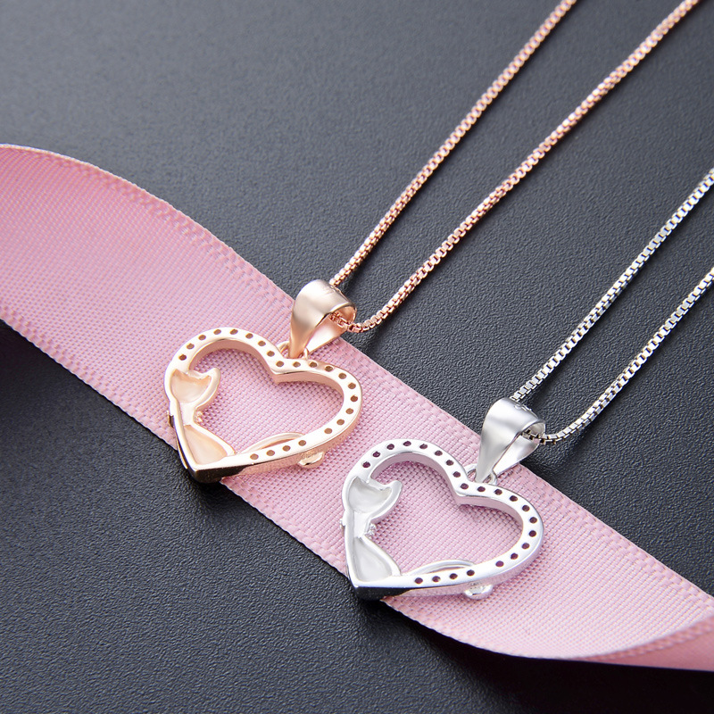 Amor gato s925 plata COLLAR COLGANTE simple todo-Partido dulce fresco oído joyería original al por mayor