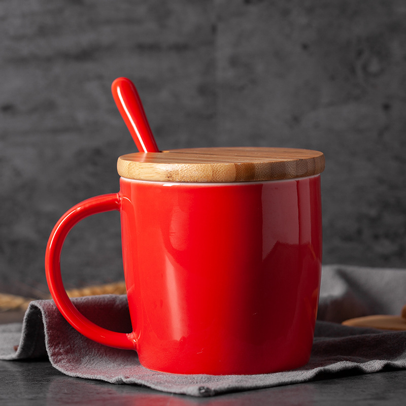 Taza de cerámica taza de café taza de agua taza de oficina taza de publicidad con cubierta cuchara impresión LOGO