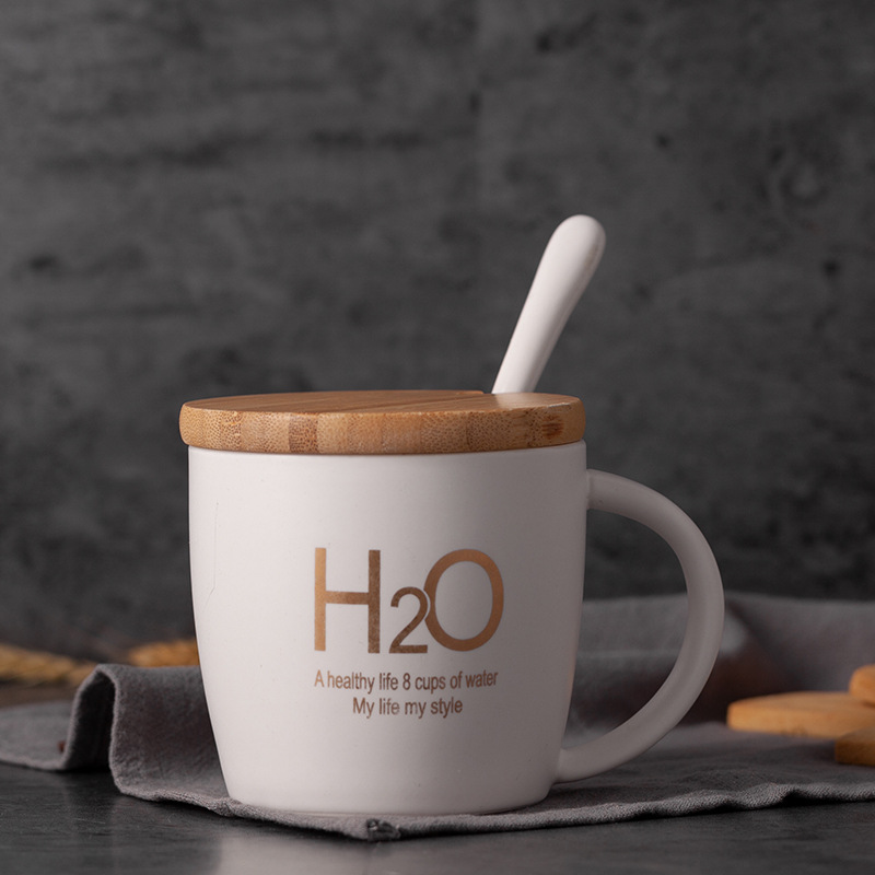 Taza de cerámica taza de café taza de agua taza de oficina taza de publicidad con cubierta cuchara impresión LOGO