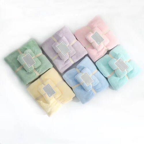 Adult super fiber absorbent and super soft lint-free bath towel and face towel set solid color bath travel set