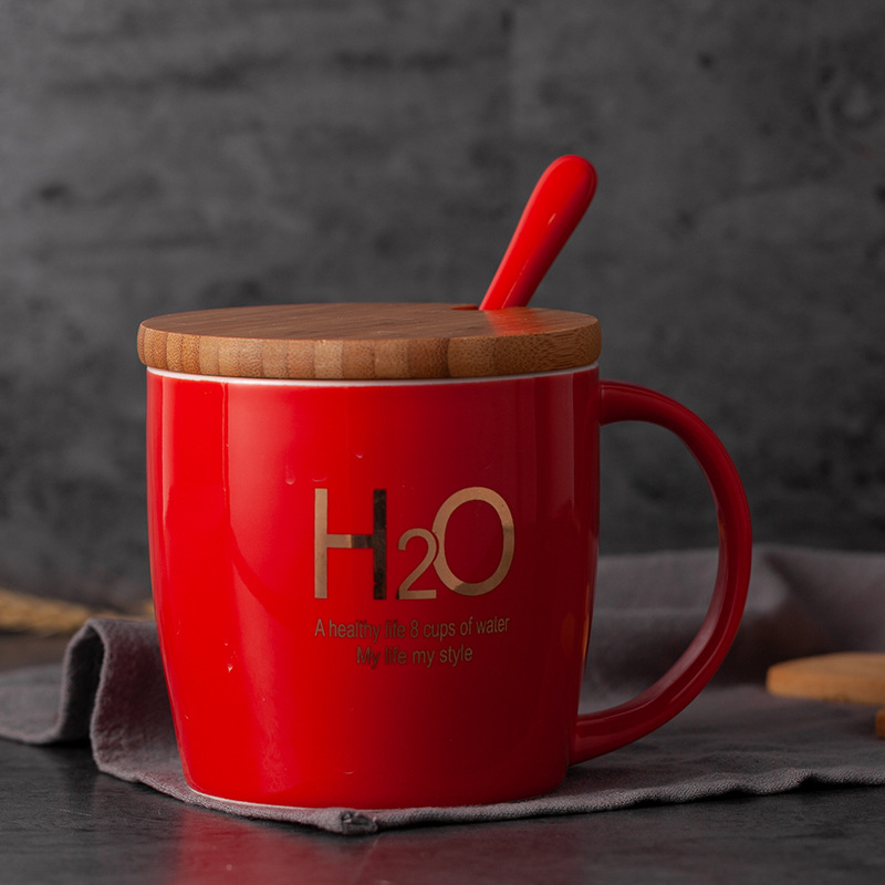 Taza de cerámica taza de café taza de agua taza de oficina taza de publicidad con cubierta cuchara impresión LOGO