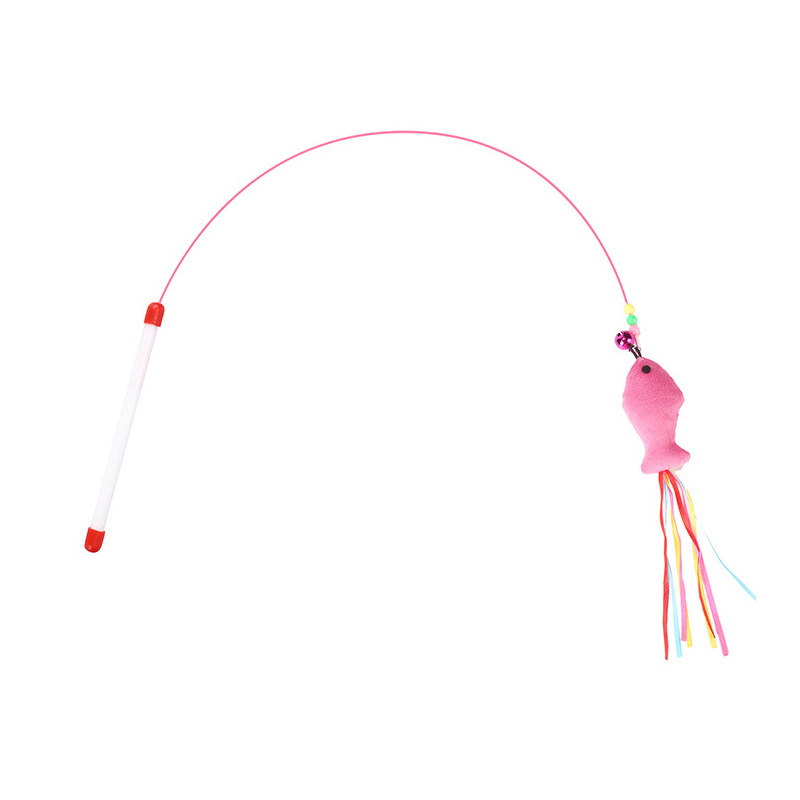 Divertido gato palo alambre de acero color menta tipo de pescado con campana gato juguete gato volador gato divertido juguete en stock