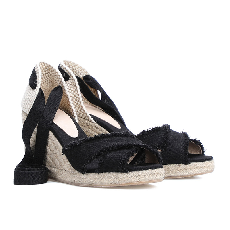 Solid color belt wedge heel