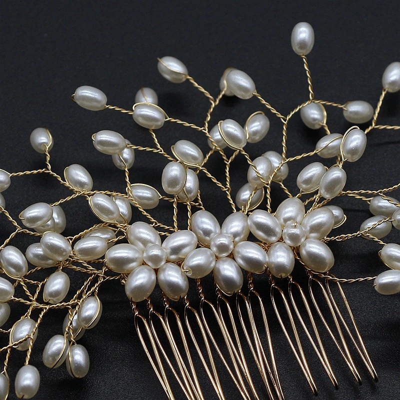 Woven copper sophisticated hair accessory for bride handmade from pearl, for bridesmaid