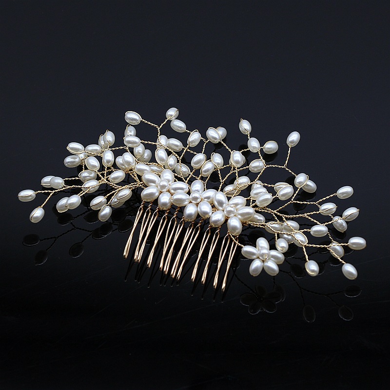 工厂直销新娘发饰 手工编织铜丝珍珠发梳 聚会婚纱伴娘精致配饰