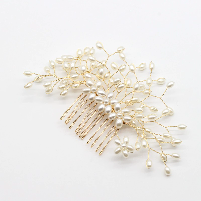 Woven copper sophisticated hair accessory for bride handmade from pearl, for bridesmaid