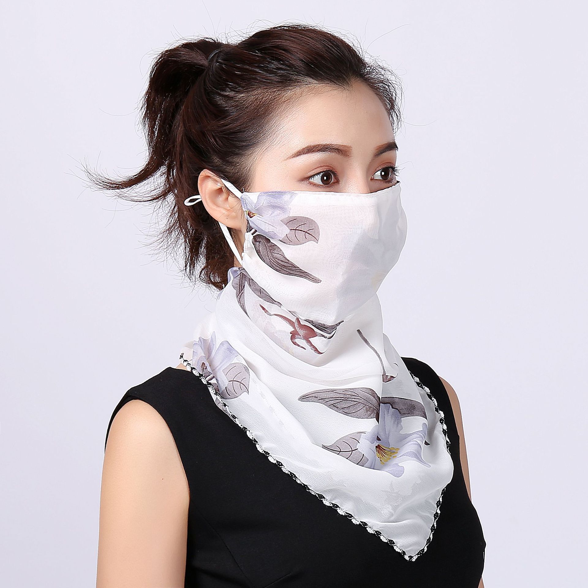공장 직접 판매 봄과 여름 자외선 차단제 실크 스카프 목 스카프 대형 마스크 여성 목 보호 통기성 마스크 쉬폰 패션 다목적