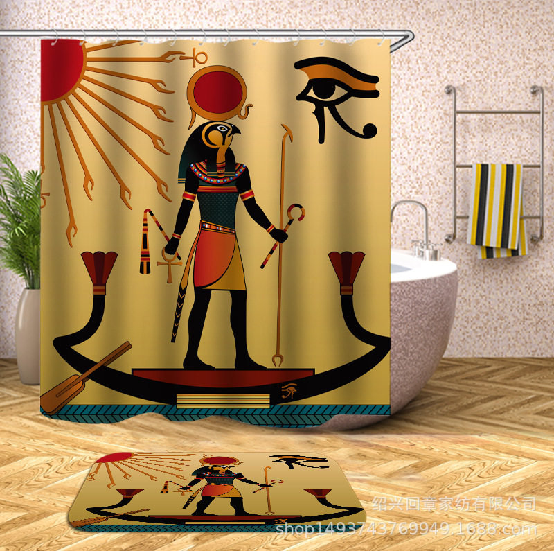 Egypt mural series digital printing shower curtain send plastic hook waterproof metal buttonhole factory direct sale