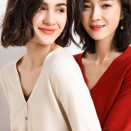 22 Spring New Women's Long Sleeve V-Neck Knit Cardigan Women's Short Sleeve Thin Color Pure Women's Korean Version Slimming Sweater