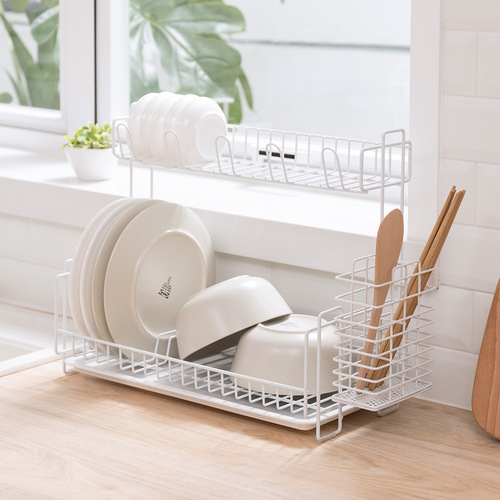 Nachen Double-layer Dish Rack with Water Catchment Tray Wholesale Multi-functional Kitchen Bowl Plate Chopstick Storage Shelf