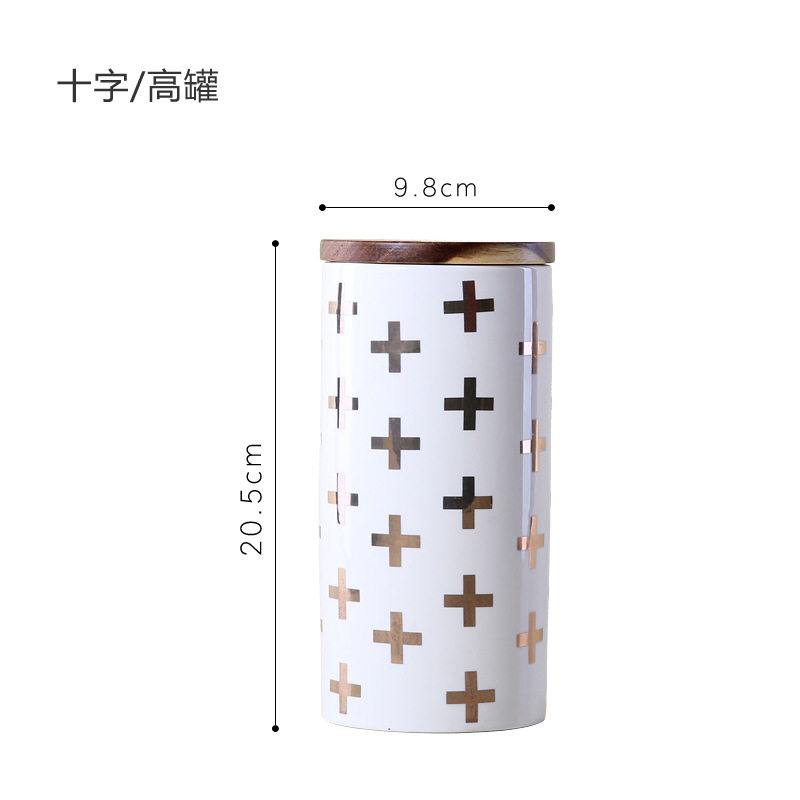 Jarra de almacenamiento de cerámica dorada creativa nórdica con tapa de madera jarra sellada de almacenamiento de cocina jarra de café de té al por mayor