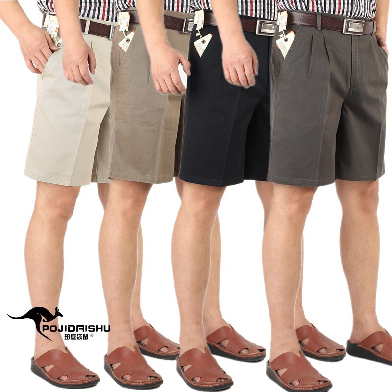 Pucy Kangaroo Summer Middle-Aged and Elderly Double Pleated Straight-Leg Leg Loose Casual Shorts Middle-Aged Suit Pants Large Size