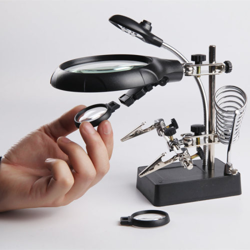 16129-C High Definition Glass 90mm Multifunctional LED Auxiliary Clamp Bracket with Light for Maintenance Plug-in Table Magnifier