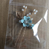 Hair accessory for bride, blue Chinese hairpin, hairgrip, flowered