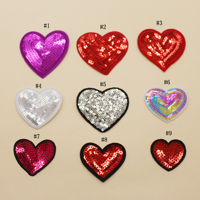 批发桃心亮片布贴精美爆款爱心刺绣补丁章仔衣服箱包贴布绣卡通