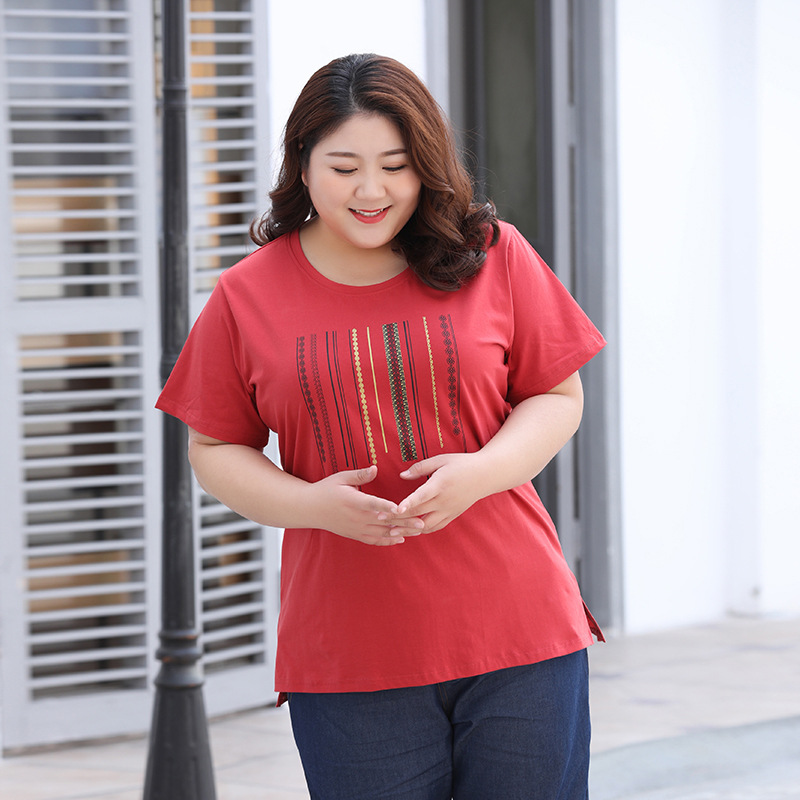 胖MM200斤加大加肥女士短袖T恤夏季印花圆领上衣厂家直销大码宽松
