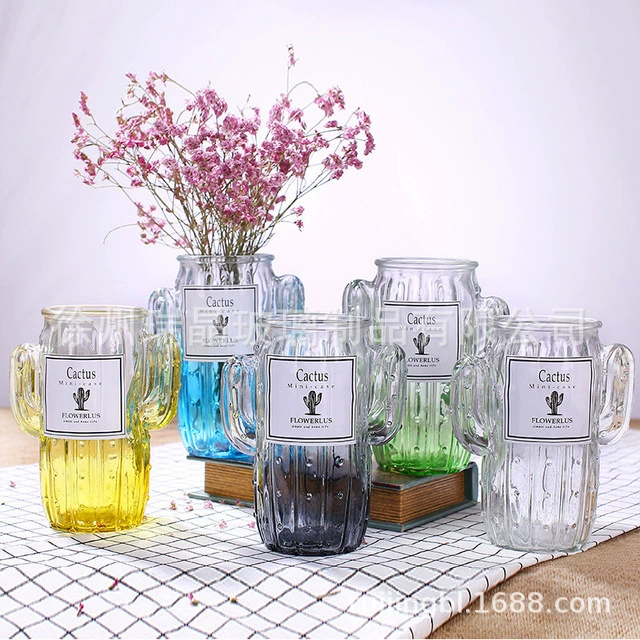 Новая красочная стеклянная ваза в стиле кактуса, аксессуары для дома, маленькое свежее прозрачное гидропонное устройство для цветочной композиции