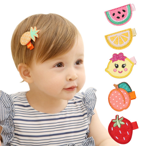 Lemon pineapple watermelon fruit embroidery hair clip 70532 baby hair clip full cloth children's cute hair clip