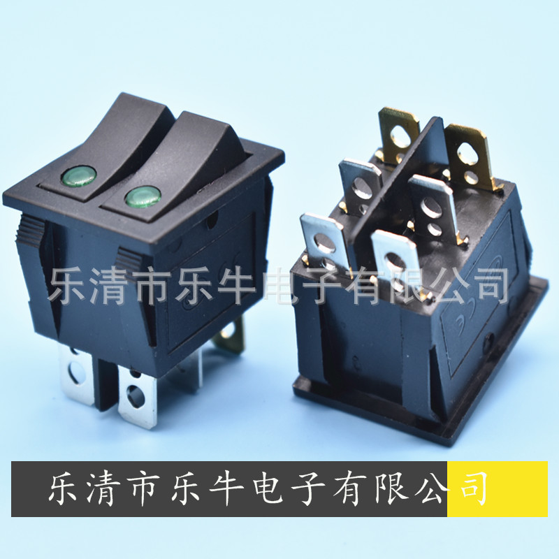 绿色双按键翘板开关KCD3绿色双按键猫眼船型开关12V 24V 220V LED