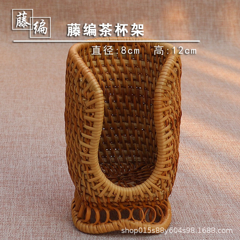 Venta directa de fábrica nuevo retro simple rattan titular de la pluma ratán titular de la taza de té de ratán de fondo redondo titular de la taza de té de ratán precio asequible image 8
