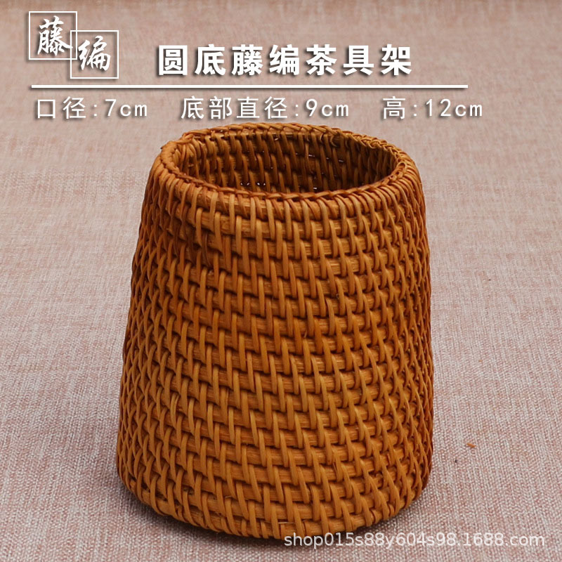 Venta directa de fábrica nuevo retro simple rattan titular de la pluma ratán titular de la taza de té de ratán de fondo redondo titular de la taza de té de ratán precio asequible image 10