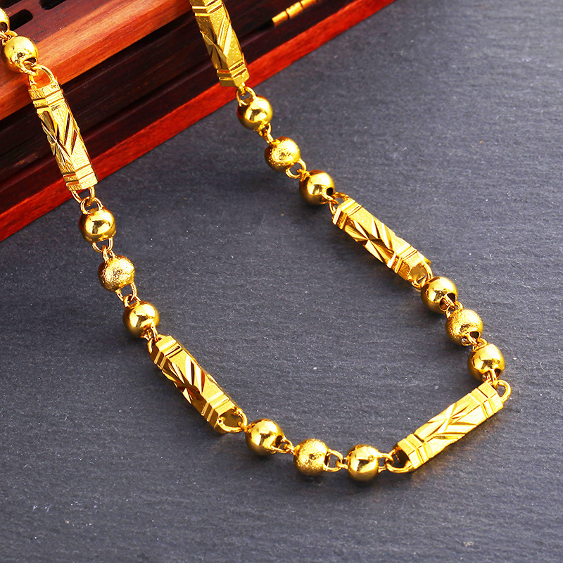 Venta al por mayor de Europa y América perlas hexagonales Collar chapado en oro de los hombres hexagonal sólido Vietnam jefe de oro cadena de los hombres collar de Bambú