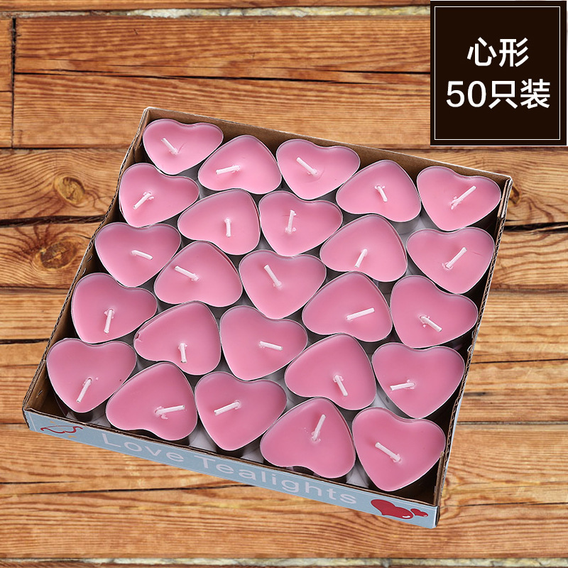 Velas de té con forma de corazón de melocotón rosa (caja/50 unidades)