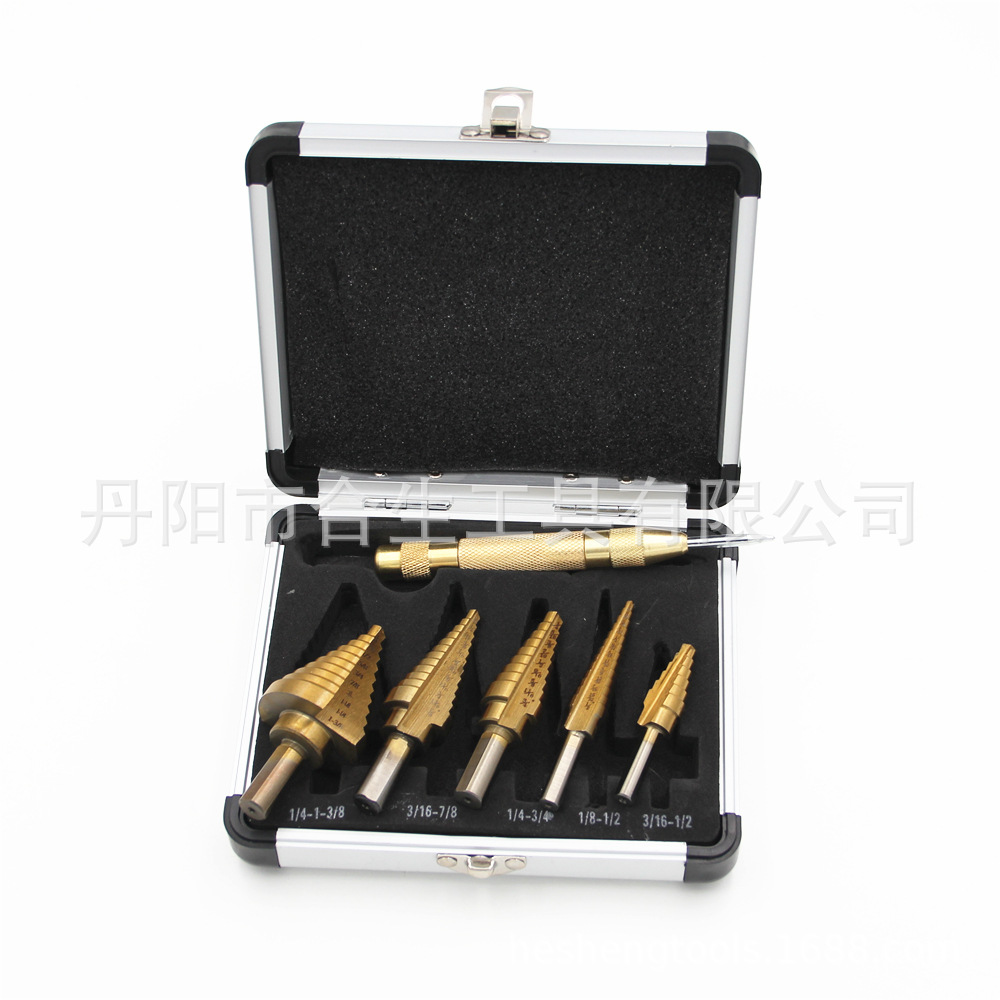 Transfronterizo Amazon 6 piezas de aluminio en caja de titanio británico triángulo mango paso taladro Centro punzón traje