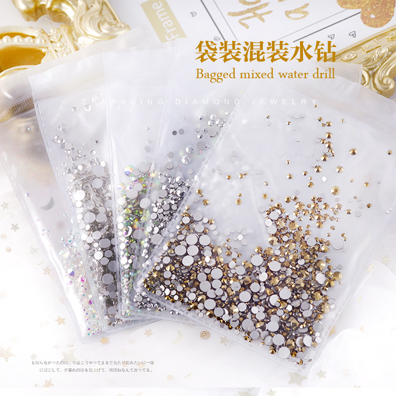 Nail jewelry wholesale bag mixed rhinestone gold mine silver transparent flat diamond AB sticking Diamond 1440 pieces
