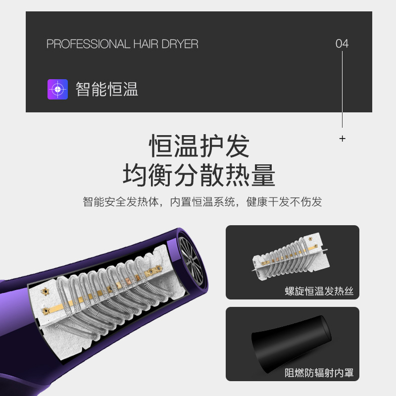 Secador de Pelo Profesional Termostático 3 Velocidades de Nailon PA para Hogar y Peluquería