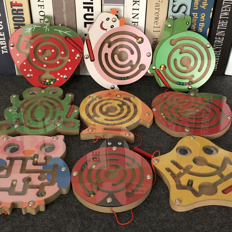 Factory direct wholesale children's gift magnetic maze pen beads wooden educational toys small animal maze Factory direct wholesale children's gift magnetic maze pen beads wooden educational toys small animal maze