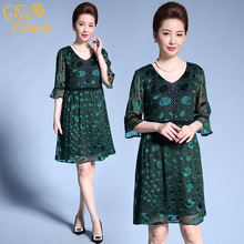 中老年女装真丝连衣裙夏季新款大码女装桑蚕丝印花裙子女一件代销