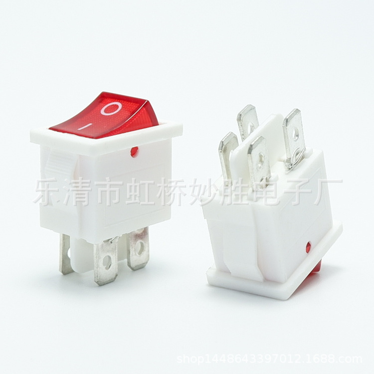 供应电源开关 船型开关 KCD1-104四脚白色红盖带灯铜脚医疗器开关