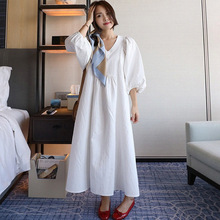 夏装新款连衣裙女中长款韩版宽松大码V领时尚休闲灯笼袖娃娃裙子