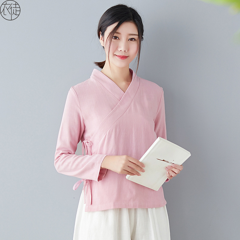 Handover Collar Hanfu Modified Classical Top Tang Suit Retro Lace-up Casual Artistic Women's Spring and Autumn New