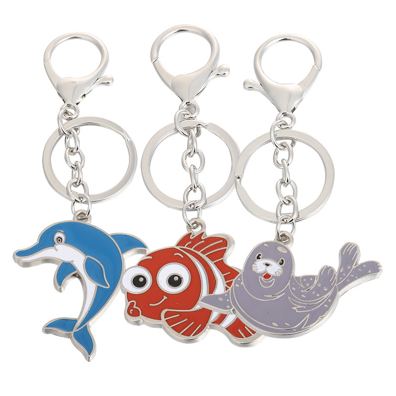 金属工艺品创意海洋动物钥匙扣海豚海狮海豹金鱼动物狗牌钥匙挂件