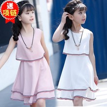 女童夏季连衣裙2024韩版中大童不规则裙夏儿童雪纺连衣裙一件代发