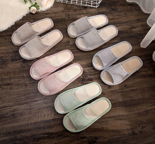 New Four Seasons Indoor Slippers Pinstripe Cotton and Linen Couples Foam Bottom Home Wooden Floor Sandals and Slippers Wholesale