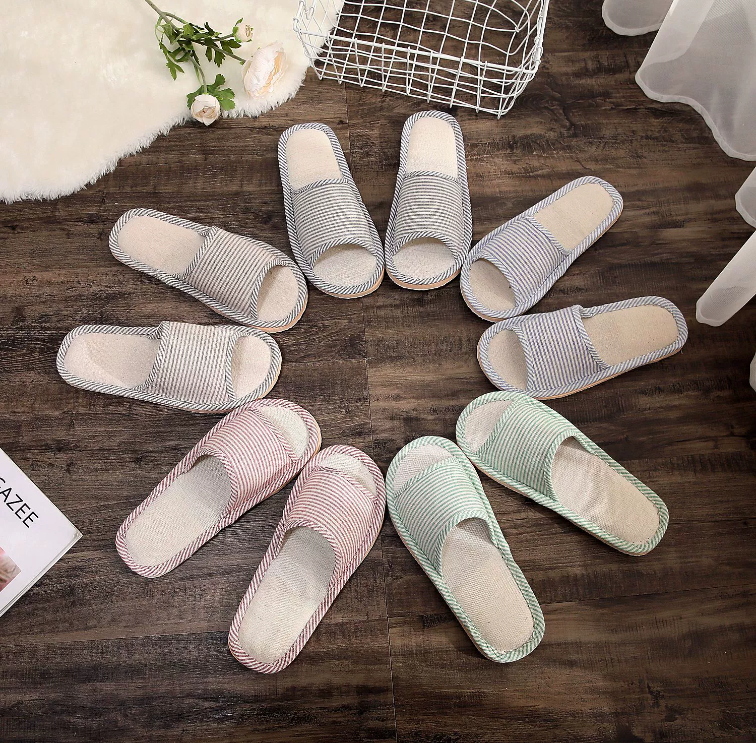 Новые домашние тапочки Four Seasons в тонкую полоску из хлопка и льна для пар из пенопласта домашние тапочки на полу оптом