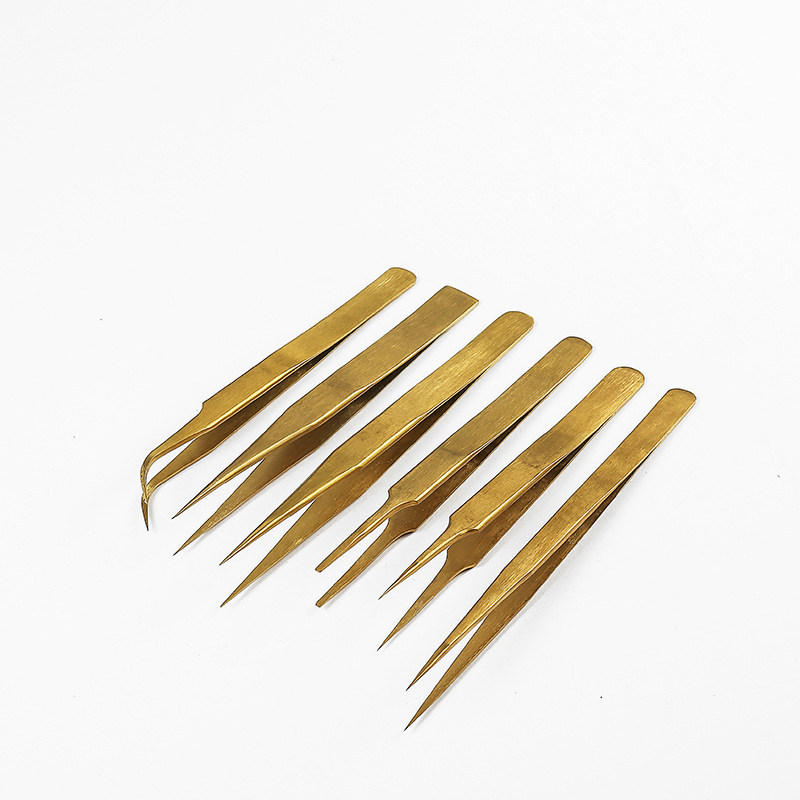 电镀金色镊子不锈钢镊子 直头 弯头 金色镊子 压边精密镊子