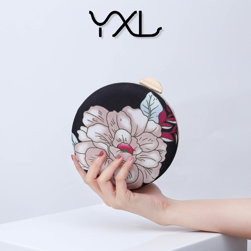 Nuevo estilo japonés embrague noche bolsa ins pequeño bolso redondo impreso pequeño tambor bolsa patrón impreso textura bolso